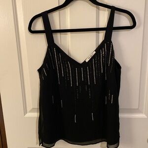 WHBM Medium black sheer, light tank w/ small sequin & silver thread detail.